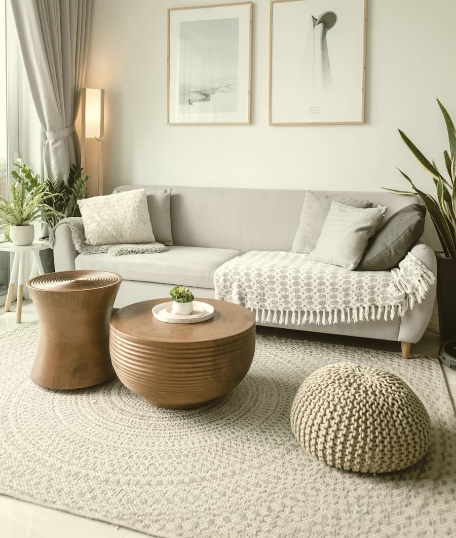 Low seating around a carved timber table